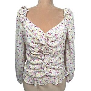 Astr Top Ditsy Floral Top Womens Medium Ruching Ruffles Summer Cottage New W/Tag